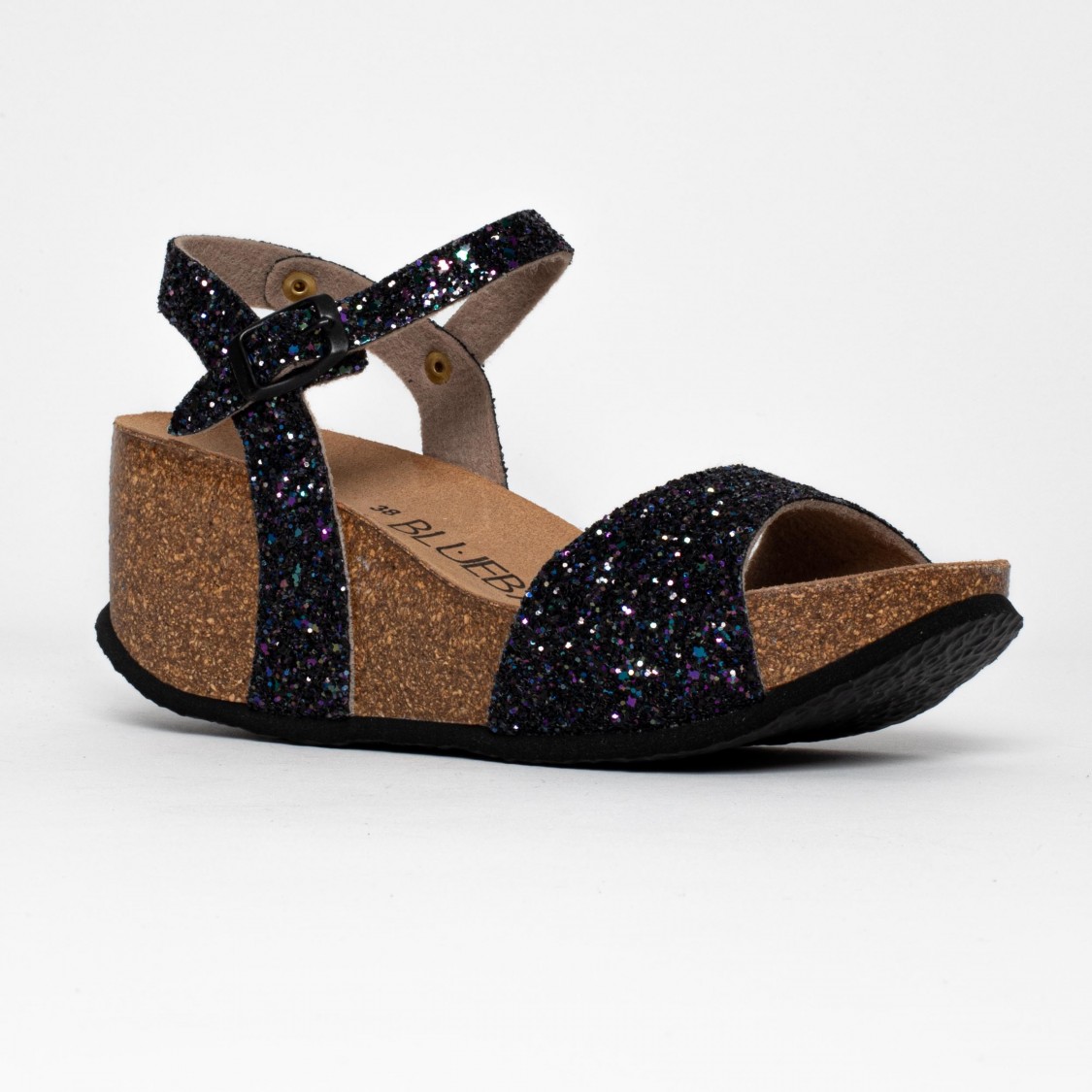 Sandales Poivre Compens es et semi compens es Noir et paillettes