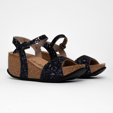 Sandales Poivre Compensées et semi-compensées Noir et paillettes