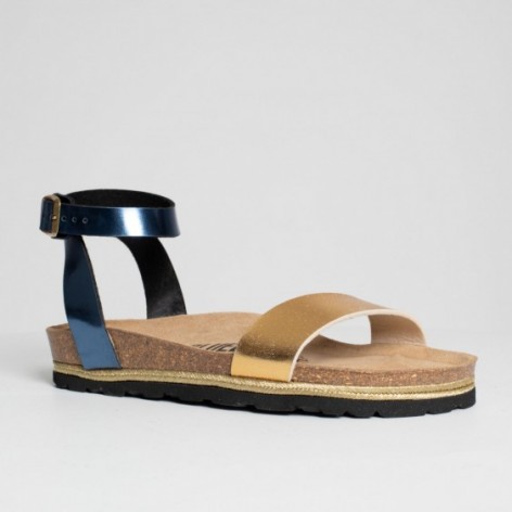 Sandales Wellington Multibrides Bleu marine et or