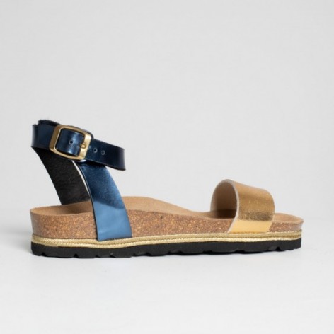 Sandales Wellington Multibrides Bleu marine et or